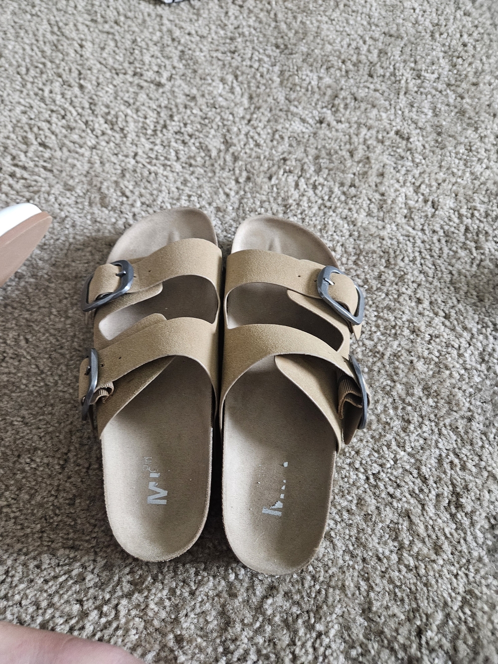 Source Unknown Tan Double-Buckle Slide Sandals